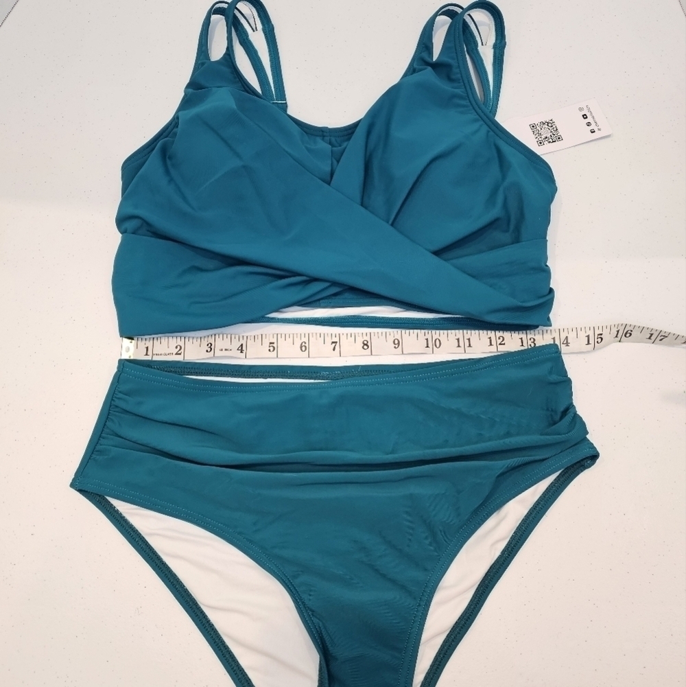 Charmo Bikini Womens Size Medium Large Teal Swimsuit Rouched Summer Beach - Picture 5 of 8